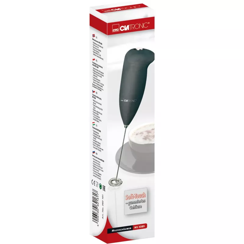 Clatronic MS 3089 Battery-Powered Milk Frother, Black/Stainless Steel