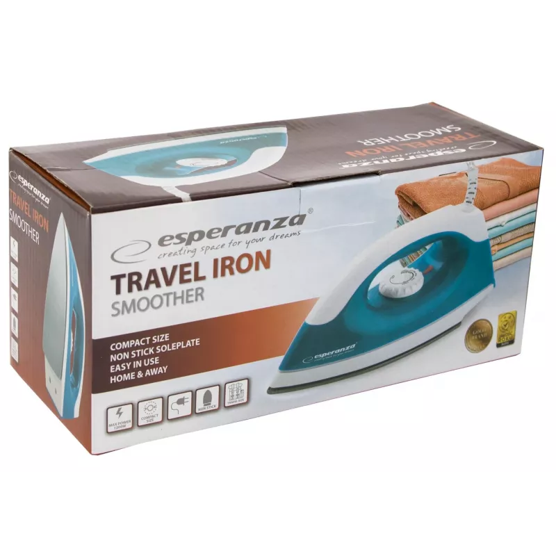 Dry iron Esperanza TRAVEL IRON SMOOTHER — 1200 W, non-stick soleplate, 1.4 m cord, temperature indicator, travel design