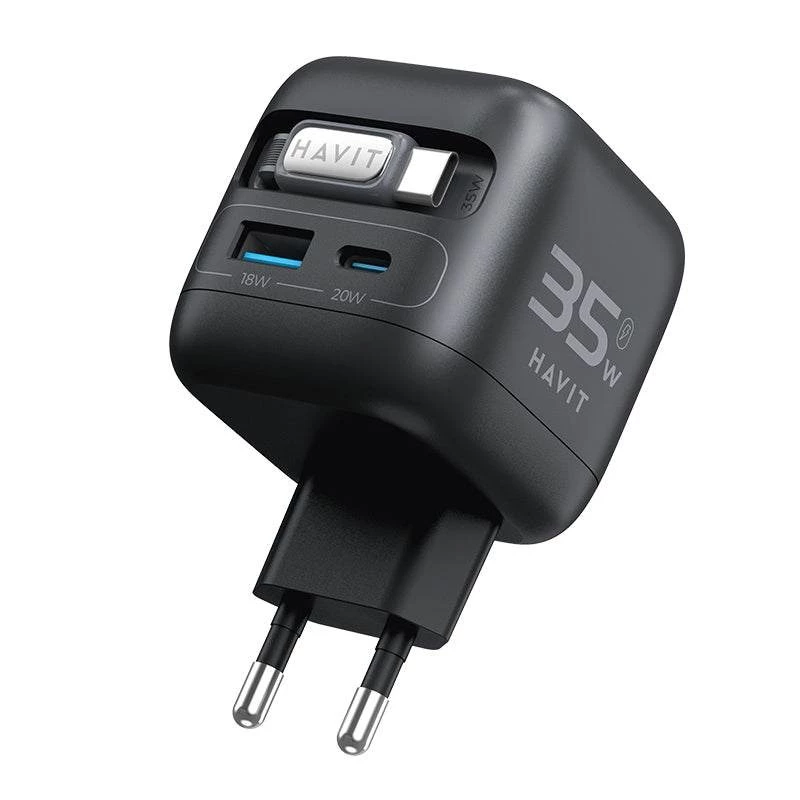 GaN travel charger Havit UC250 A-EU 20V 1xUSB-C 0.7m black
