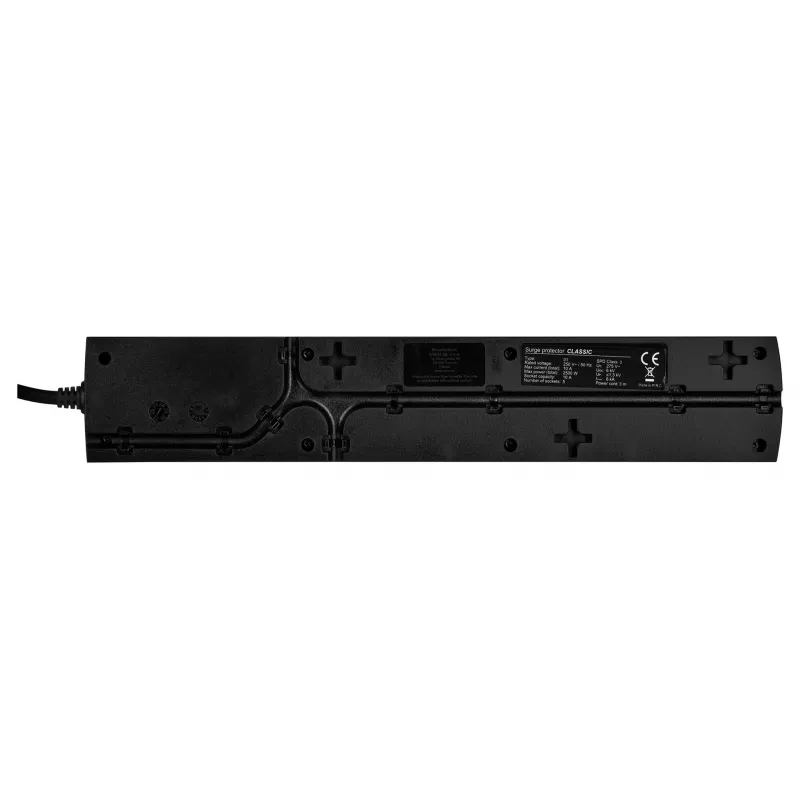 Power strip EVER CLASSIC 5-socket 3 m cable 250 V 10 A with surge protection (175 J) Black