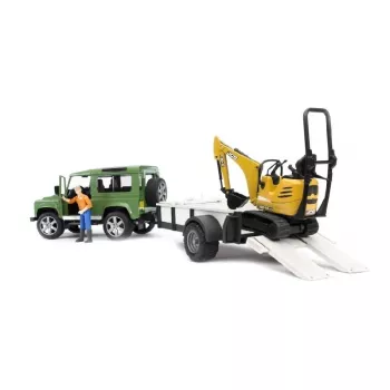 Toy Vehicle BRUDER Land Rover Defender with trailer CAT and man