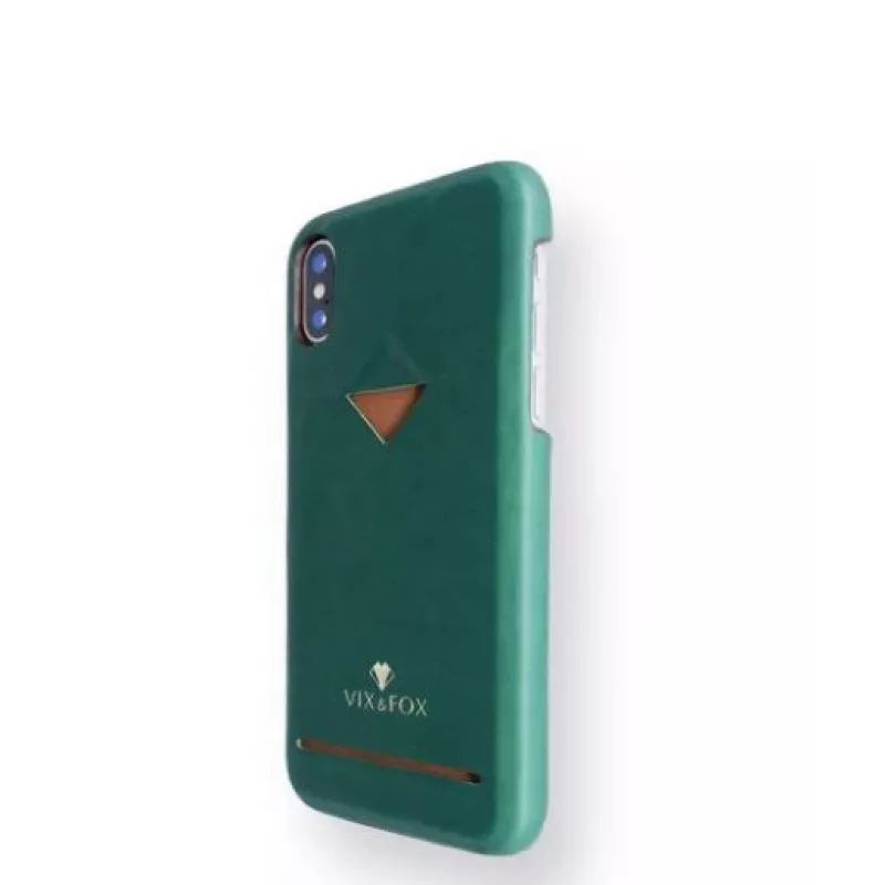 Phone card slot back shell VixFox for iPhone X / XS, forest green protective back cover with card pocket