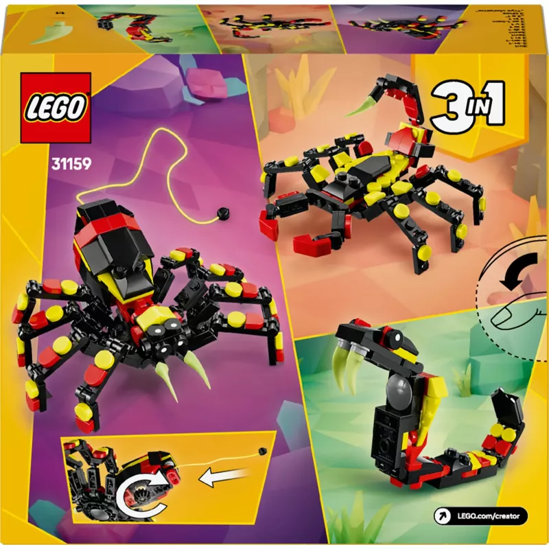 LEGO Creator 3-in-1 buildable spider model 31159 — 153 pieces, age 7+, 110×150×50 mm