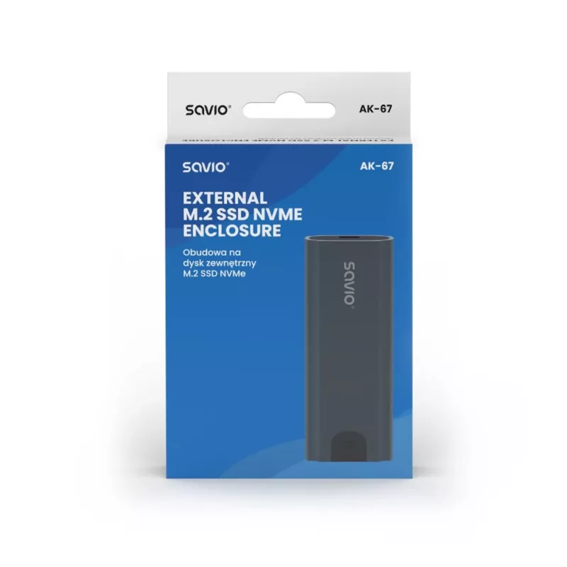 M.2 SSD enclosure SAVIO AK-67 Grey, USB 10 Gbit/s, single M.2 drive support