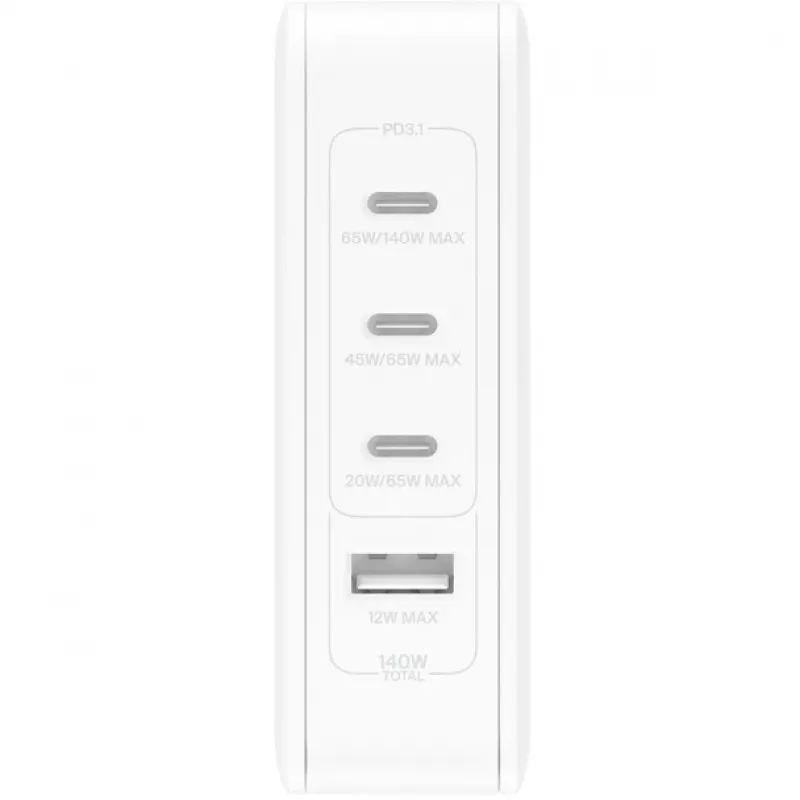 Wall charger 140W 4-ports (3xC 1xA) UK, EU, US Plugs white