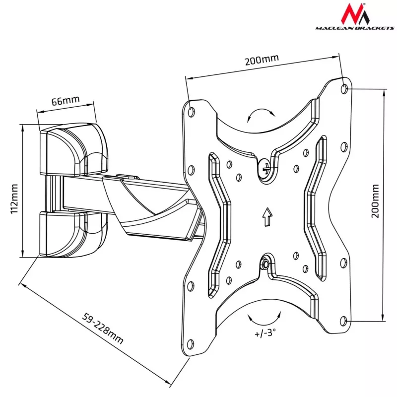 Wall TV mount MACLEAN MC-741 for 33–106.7 cm (13 inch–42 inch) screens, VESA 75x75–200x200, max load 25 kg, black
