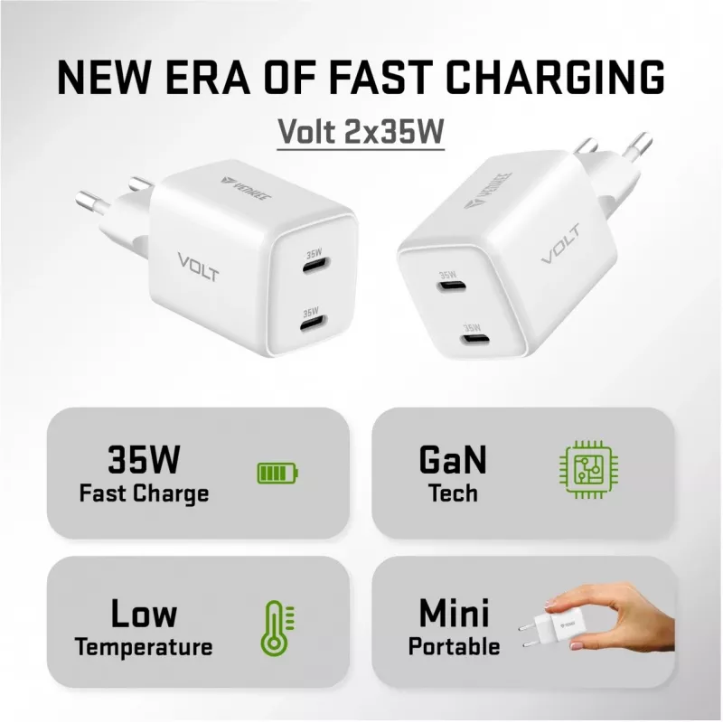 Wall USB-C Charger YENKEE G35D 2x18W Power Delivery 3.0 3A