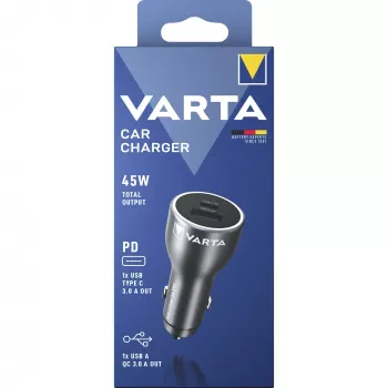 Car charger Varta 57933101111, 45W total, 1× USB-A, 1× USB-C