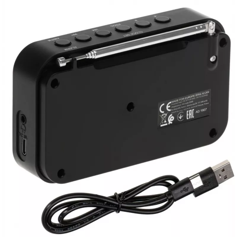 Portable digital radio Adler AD 1907 — AM/FM, digital tuner, alarm, USB-C, 600 mAh battery, LCD, 20 presets, telescopic antenna