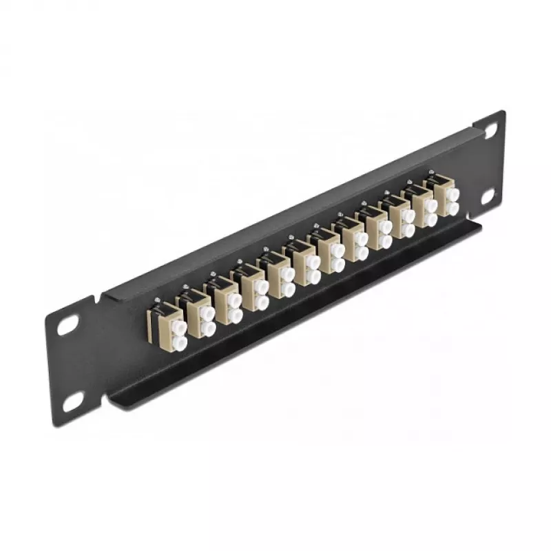 Fiber Optic Patch Panel DeLOCK 10 inch 12 Port LC Duplex beige 1U black