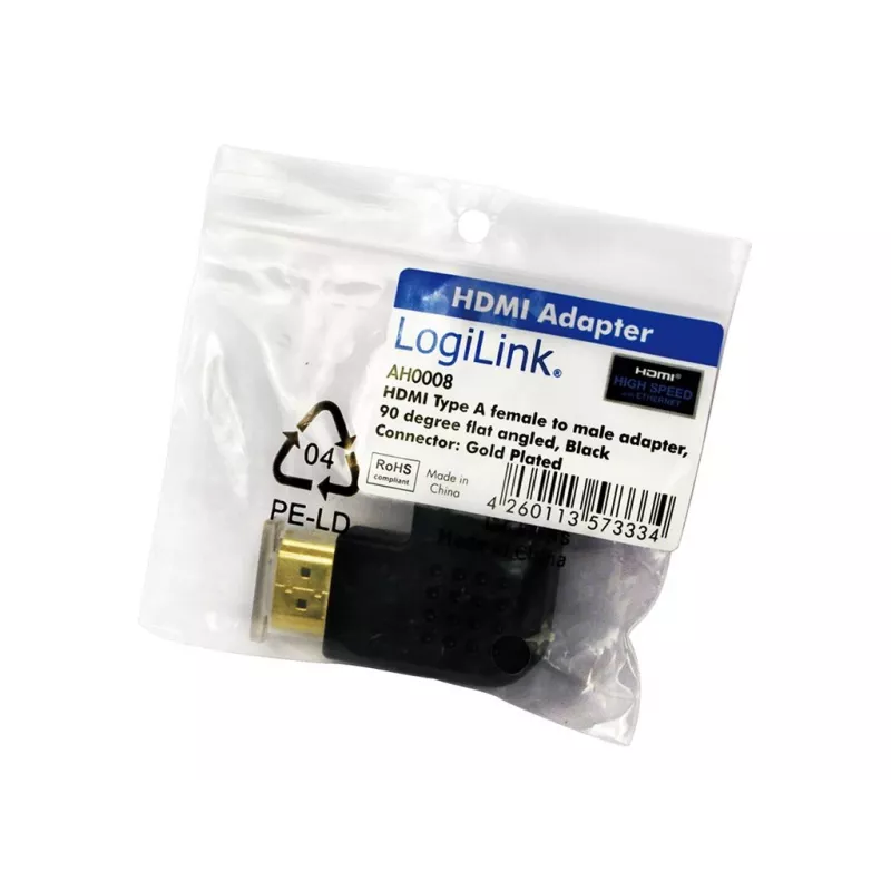 HDMI gender changer adapter LOGILINK AH0008 — HDMI to HDMI, black, gold-plated contacts