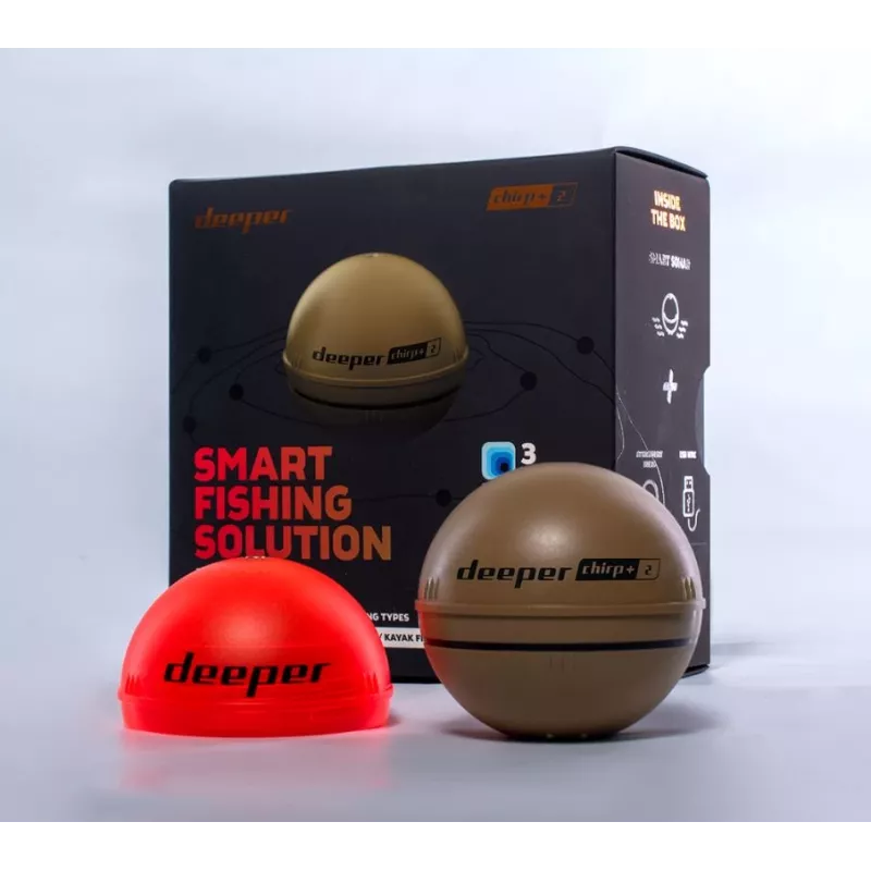 Portable Fish Finder deeper CHIRP+ 2 (100 m, 675 kHz, 47° cone, Wi‑Fi, GPS, sand color)