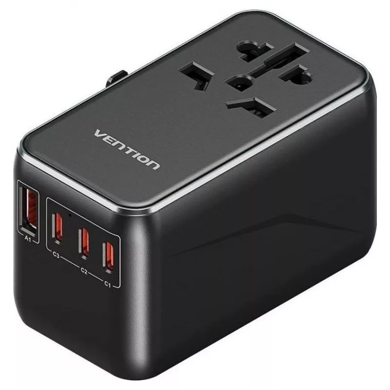 Charger Vention FJGB0 100W GaN with 3× USB-C and 1× USB-A, Black