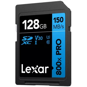 SDXC memory card Lexar 128GB UHS-I 800xPRO Class 10 U3 V30 — 150 MB/s read, 45 MB/s write, black