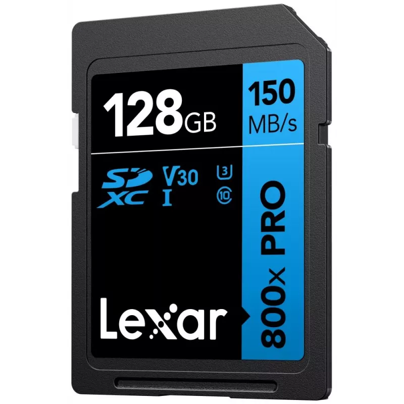 SDXC memory card Lexar 128GB UHS-I 800xPRO Class 10 U3 V30 — 150 MB/s read, 45 MB/s write, black