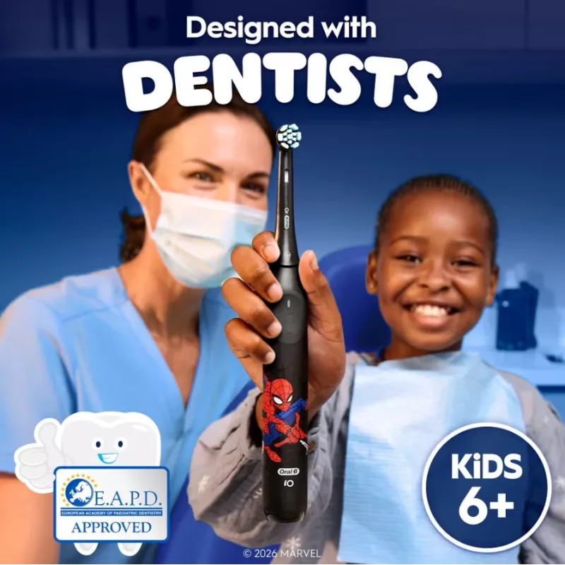 Electric Toothbrush BRAUN Oral‑B iO Kids Marvel Spiderman — rechargeable, 3 modes, 2‑minute music timer, travel case, 1 brush head, lithium‑ion