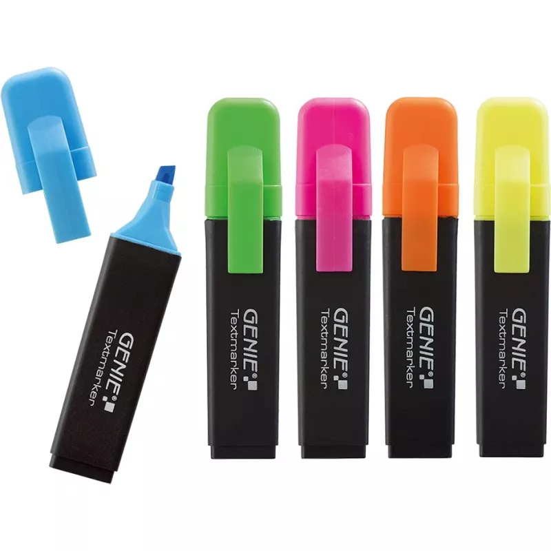 Genie 40022 Chisel Tip Marker Set, 5 pcs, Blue/Green/Orange/Pink/Yellow