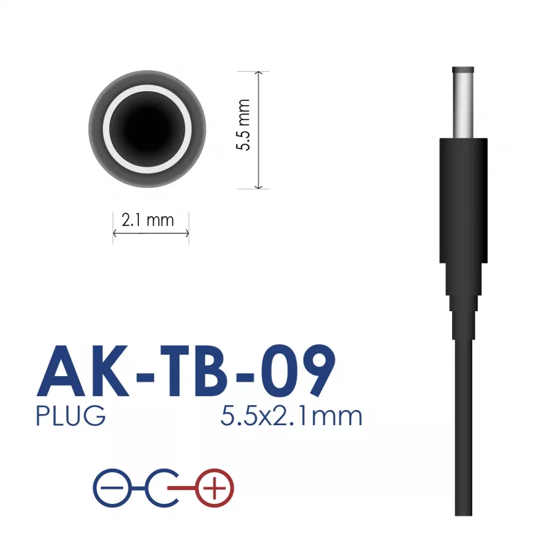 Akyga AK-TB-09 Universal Power Adapter, 12 V, 0.5 A, 6 W, 5.5 x 2.1 mm, 1.4 m