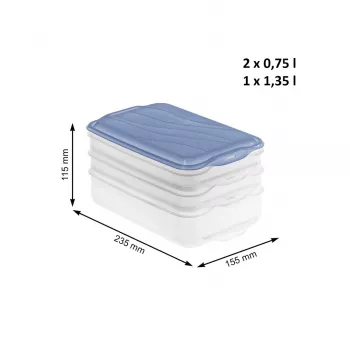 Food storage container set Rotho Rondo 2×0.75L + 1×1.35L transparent blue airtight stackable