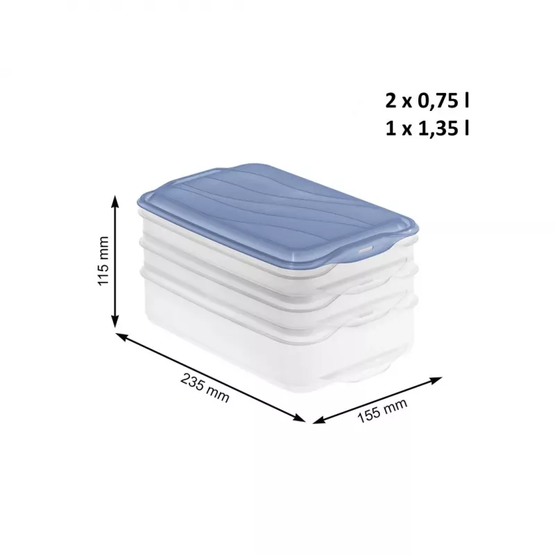 Food storage container set Rotho Rondo 2×0.75L + 1×1.35L transparent blue airtight stackable