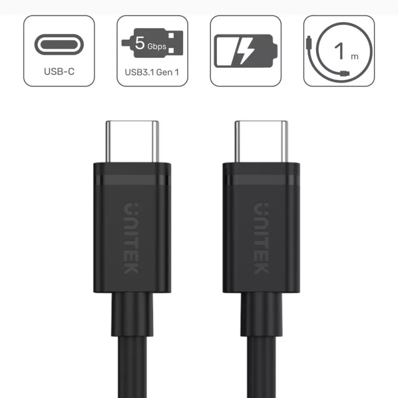 USB Cable UNITEK Y-C477BK USB 3.2 Gen 1 1m USB C Black
