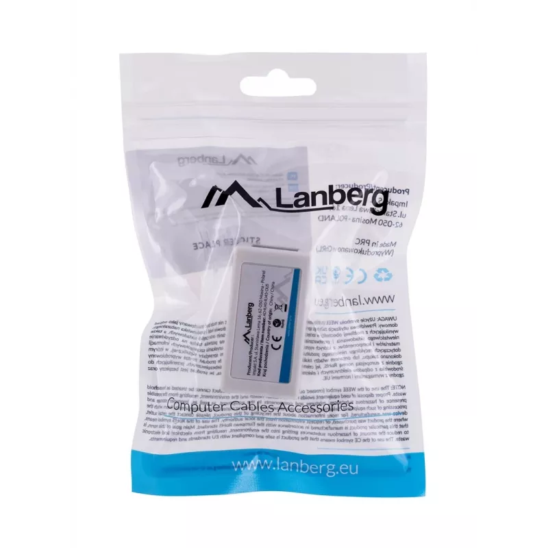 LANBERG cable gender changer RJ-45 to RJ-45, female–female, U/UTP Cat5e, white