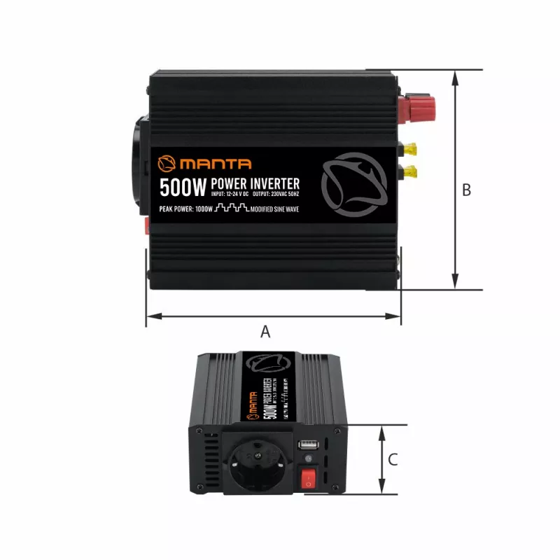 Power inverter MANTA MPI500M 500W continuous / 1000W peak DC to AC