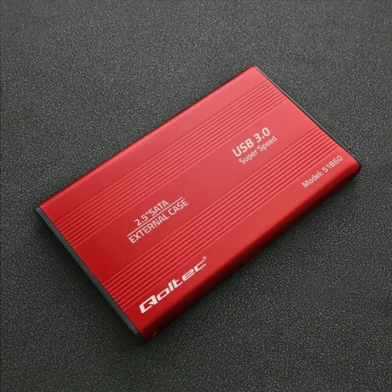 HDD/SSD enclosure QOLTEC 51860 for 2.5 inch SATA III drives, USB Type-A, 5 Gbit/s, aluminium, red
