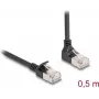 Network Cable DeLOCK RJ45 Cat.6A S/FTP Slim 90° downwards angled / straight 0.5 m black