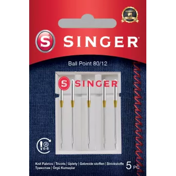 SINGER sewing machine needle 80/12 (model 250054303) for knit fabrics, ball point