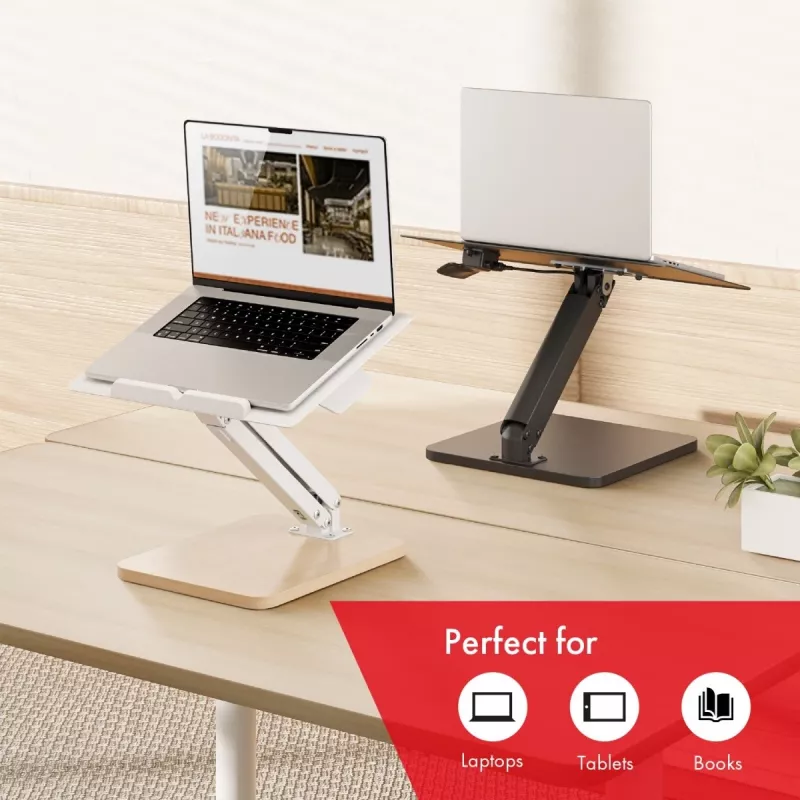 Maclean desk stand for monitor or laptop, gas spring, for standing and sitting work, black, MC-493