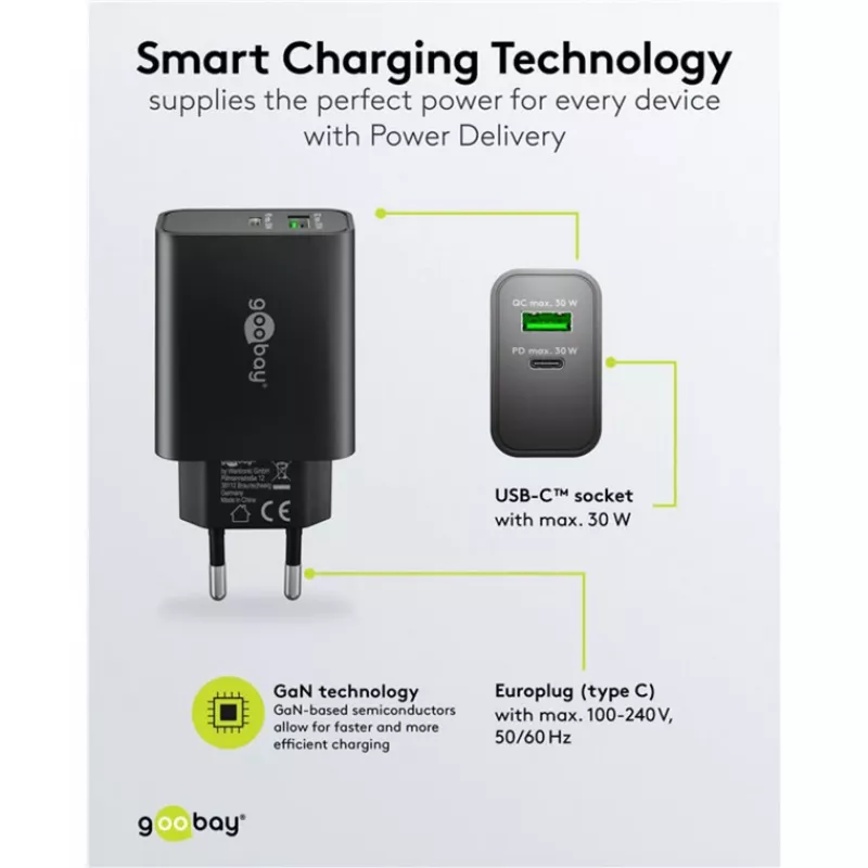 Goobay USB-C PD GaN Dual Fast Charger 30 W black (75335)