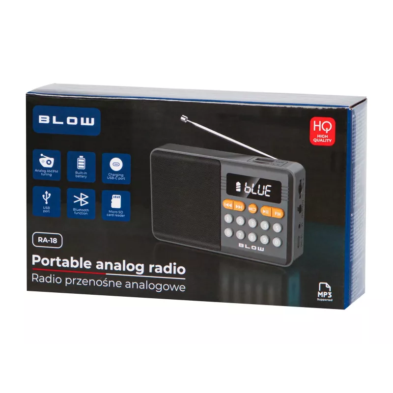 Portable analog AM/FM Bluetooth radio BLOW RA18 with FM tuner and Bluetooth connectivity