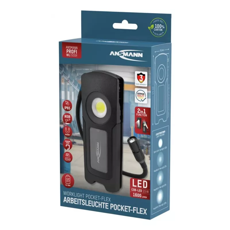 Ansmann WL1500R Pocket Flex LED Hand Lamp Black 17.1 cm 6000K