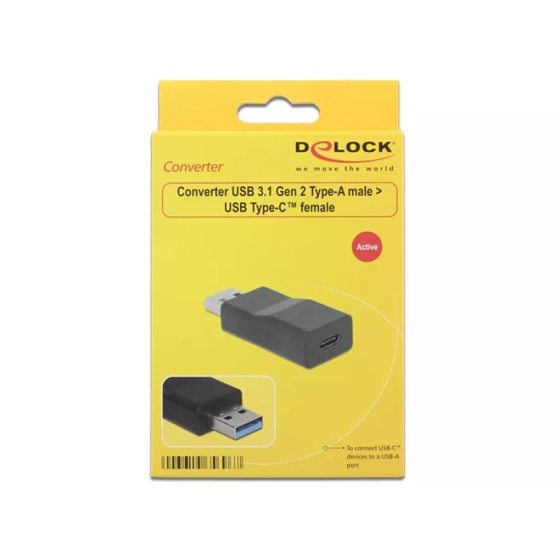 Cable gender changer DeLOCK 65696 USB 3.1 Gen 2 Type-A to Type-C Black