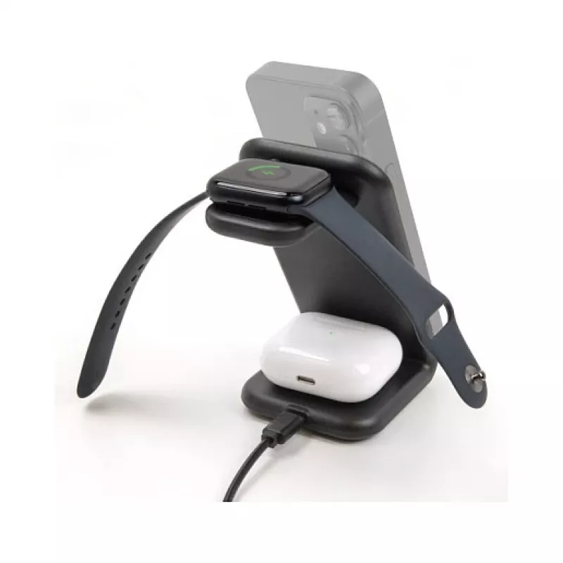 DELOCK 66941 Wireless Charger 3-in-1 for Smartphone Smartwatch Headphones USB Type-C 15W Indoor Black