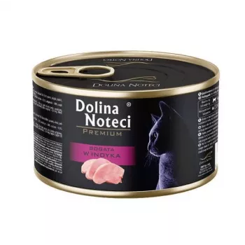 Wet cat food dolina noteci Premium Rich in turkey 185 g — adult complete canned feed, 80% moisture, 10% protein