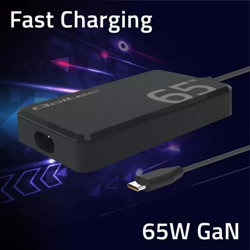 QOLTEC Charger 65W GaN Super Fast SLIM PD 5-20V 3.25A USB-C