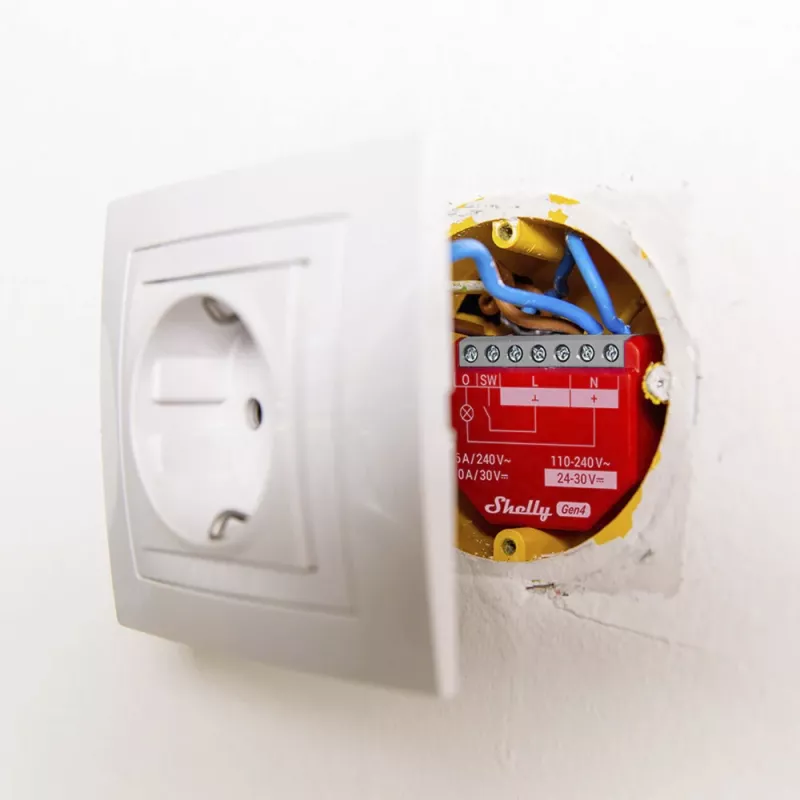 Smart switch Shelly 1PM Gen4 — wireless 110–240V AC, max 240V, power measurement, 16 A, 42×16×37 mm