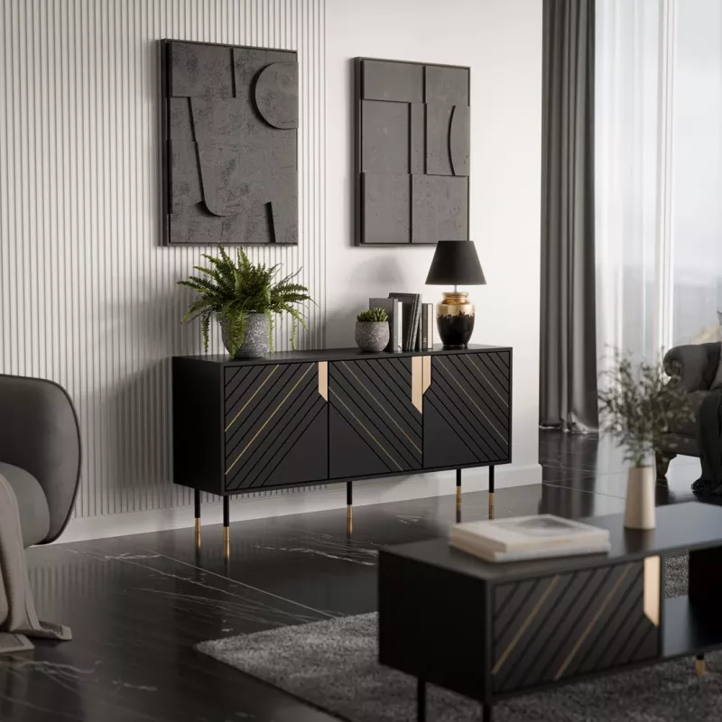 Cama 3D MOUNTAIN chest of drawers 154x40x72 black + gold