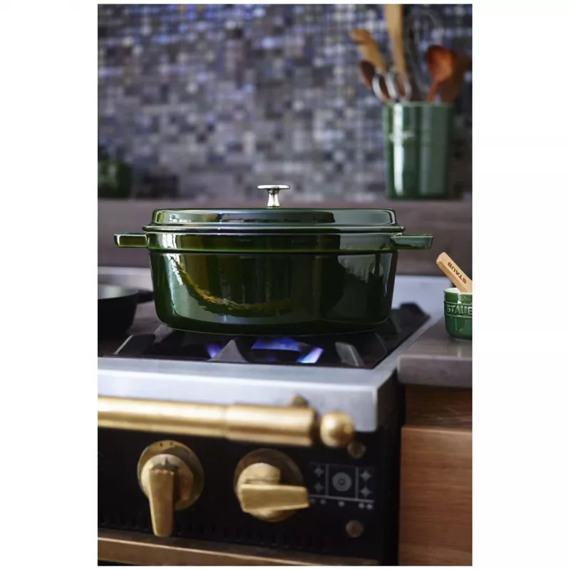 Staub La Cocotte 33 cm Oval Cast Iron Dutch Oven, Basil Green