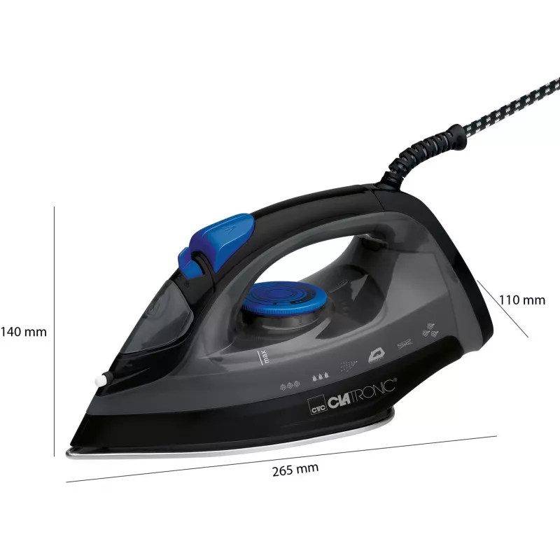 Iron CLATRONIC DB 3703 — Dry & Steam iron, Stainless Steel soleplate, 1800 W, Black/Grey