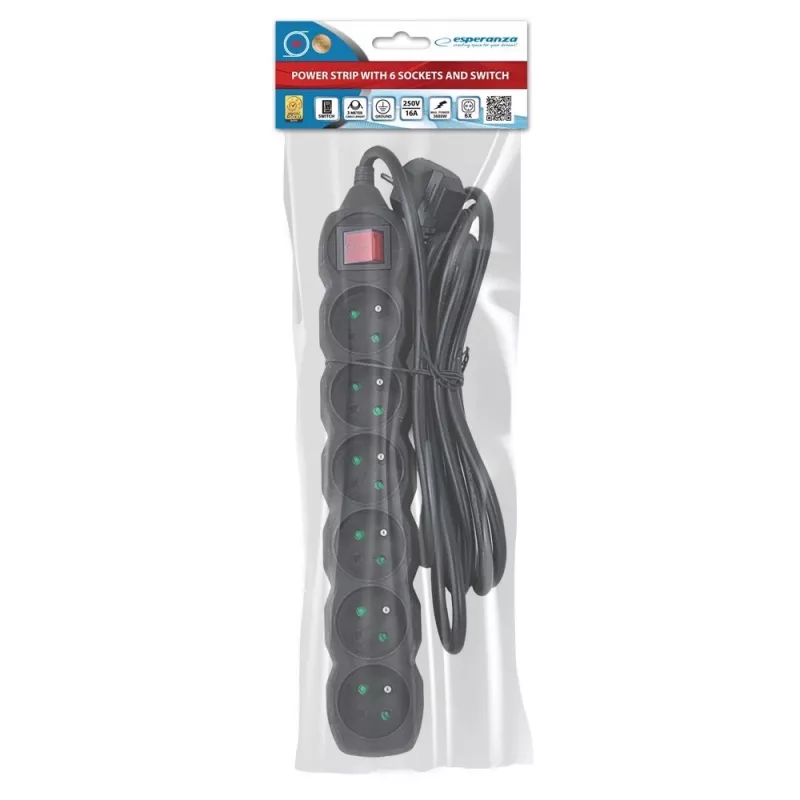 Esperanza ELK218K power extension 3 m 6 AC outlet(s) Indoor Black