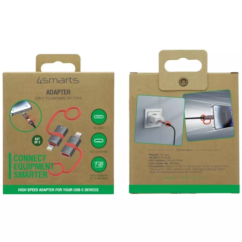 USB-C to Lightning adapter 4smarts 541522, 27W PD, 2-pack
