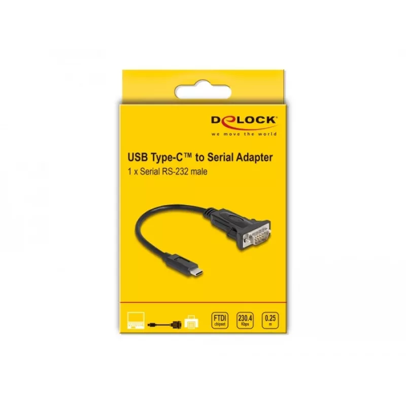 DeLOCK Adapter USB Type-C to RS-232 D-Sub 9 pin male 0.25 m