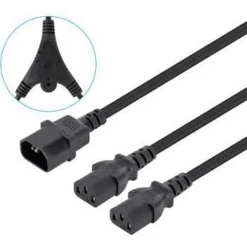 Manhattan Power Cord/Cable Y-Splitter, C14 Male to 2x C13 Female (kettle lead), Monitor to CPU, 1.8m, 10A, Black, Powers two devices from one PDU, Lead, Lifetime Warranty