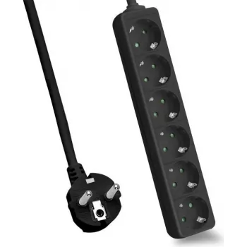Power strip helos CLASSIC 6-socket black 3.0 m cable