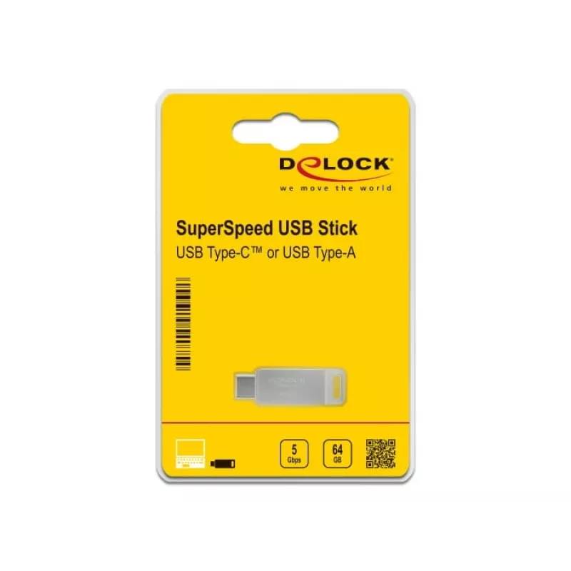 USB Flash Drive DeLOCK 64GB USB-C Type-A Swivel Metal Housing