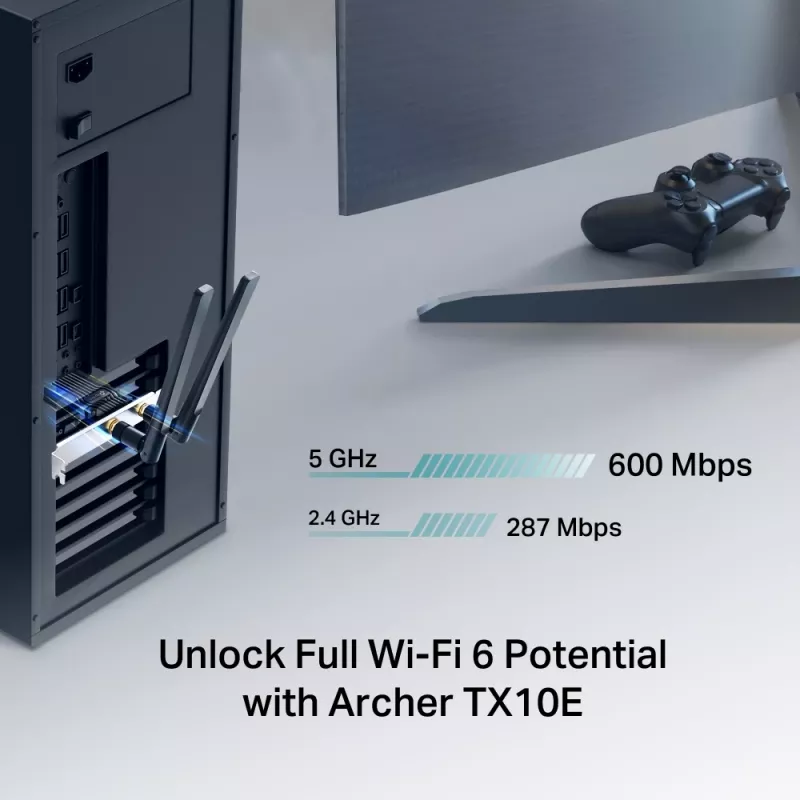 Wi-Fi 6 Bluetooth PCIe Adapter TP‑LINK Archer TX10E AX900 — PCIe card, AX900 Wi‑Fi 6, Bluetooth