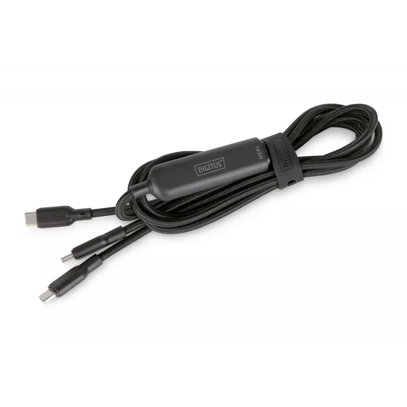 DIGITUS USB-C 2in1 charging cable 140W, USB-C to 2×USB-C, 1.8 m, USB 2.0, black